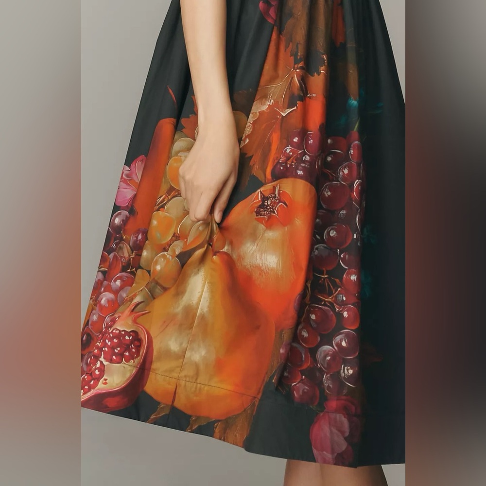 Anthropologie Black Midi Dress with Fruit Print - Picture 5 of 9